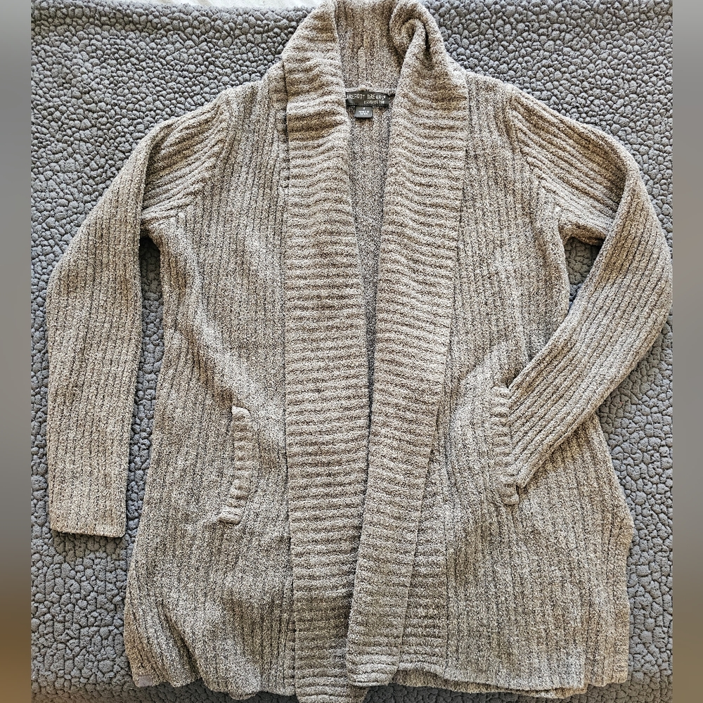 Barefoot Dreams CozyChicLite cardigan with pockets, taupe size small